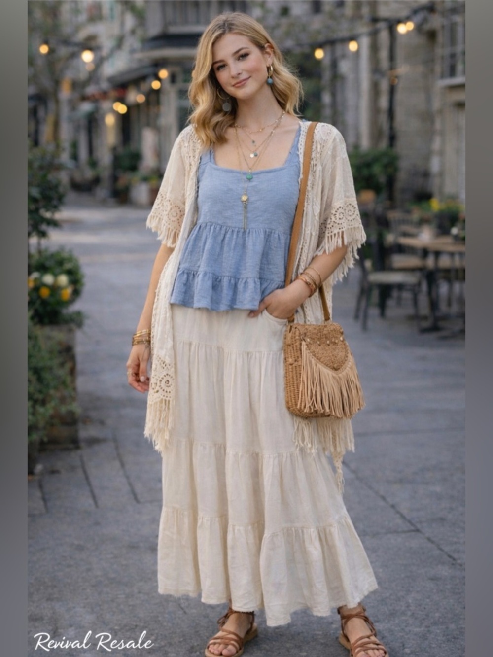 Altar’d State Blue Peplum Top Medium Cottagecore Boho Puff Sleeve Blouse